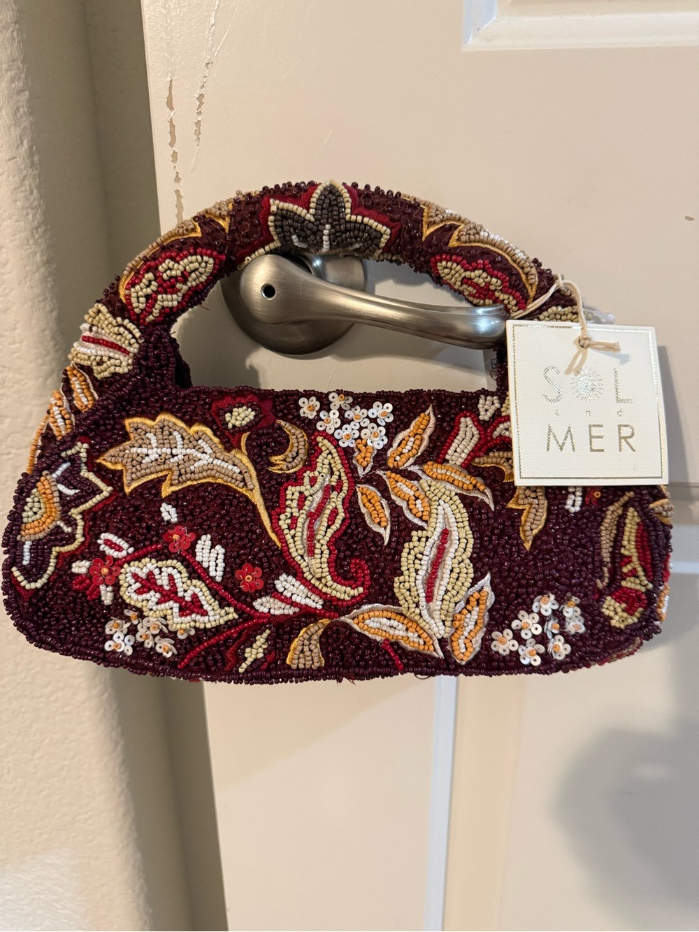 BNWT Viral Burgundy Beaded Paisley/ Fall Floral Handbag